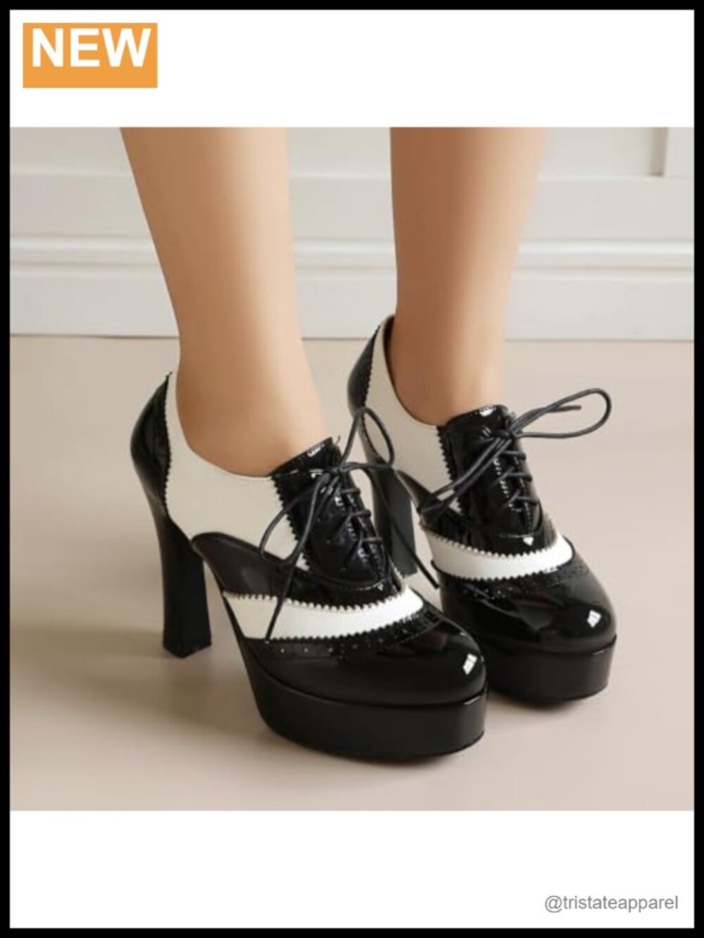 Women's Mary Jane Platform High Heels Two Tone Oxford Wingtip Ankle Strap Pumps